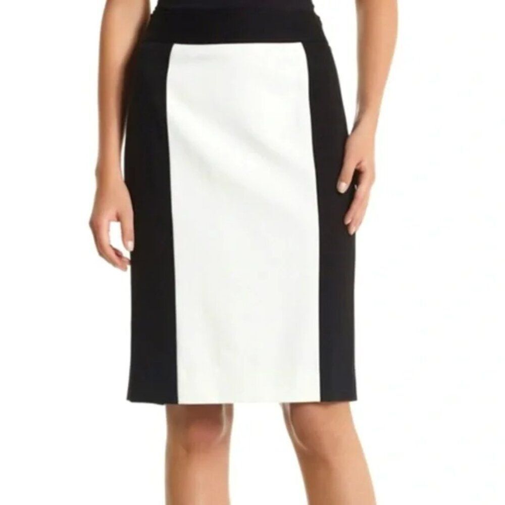 WHBM Ponte Pencil Skirt Size 12 Color Block Black & Cream
